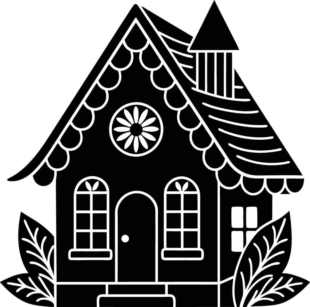simple gingerbread house silhouette black design white background vector