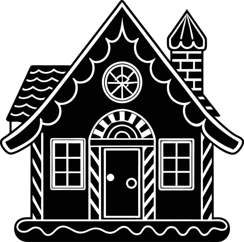 simple gingerbread house silhouette black design white background vector