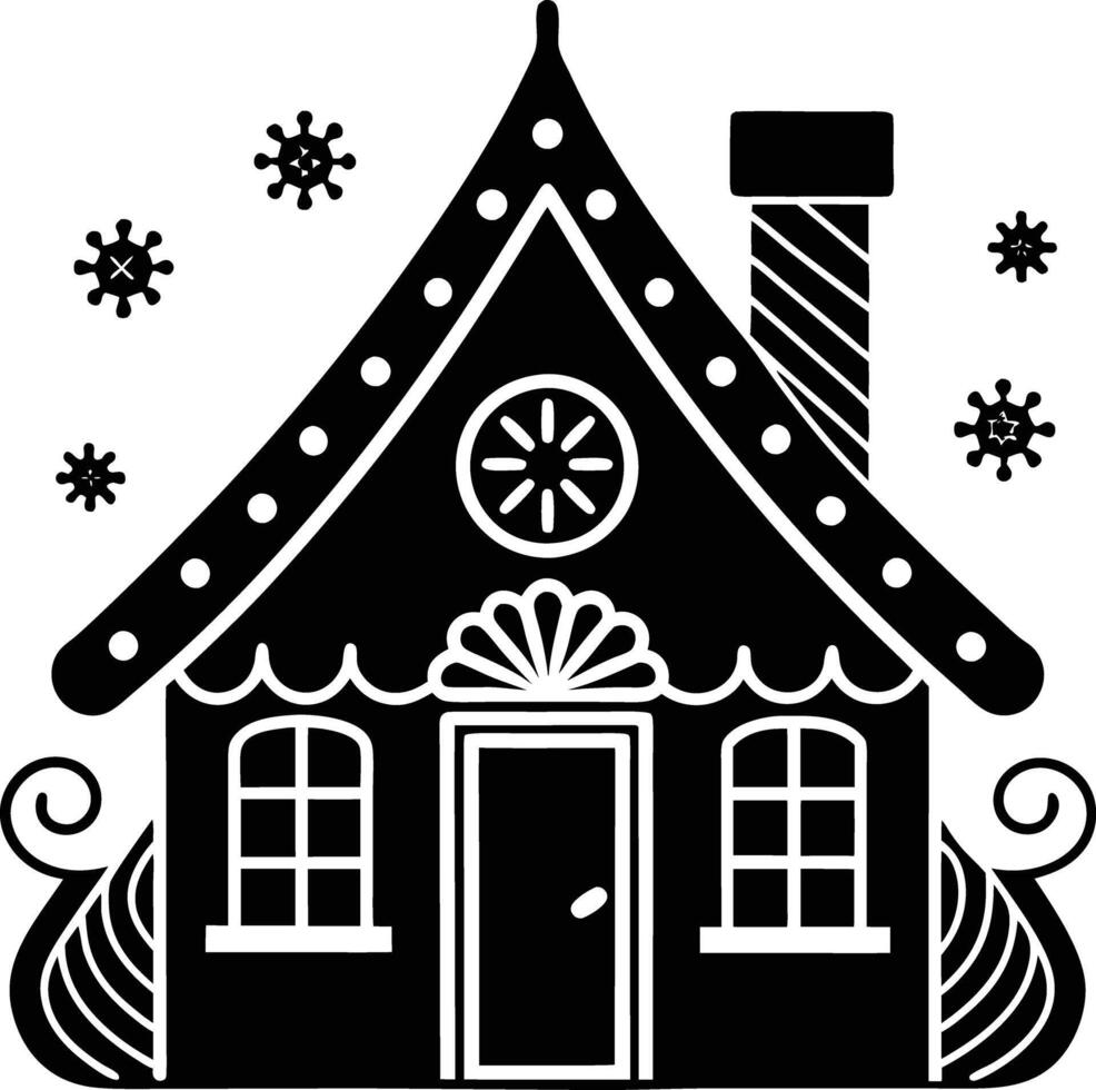 simple gingerbread house silhouette black design white background vector