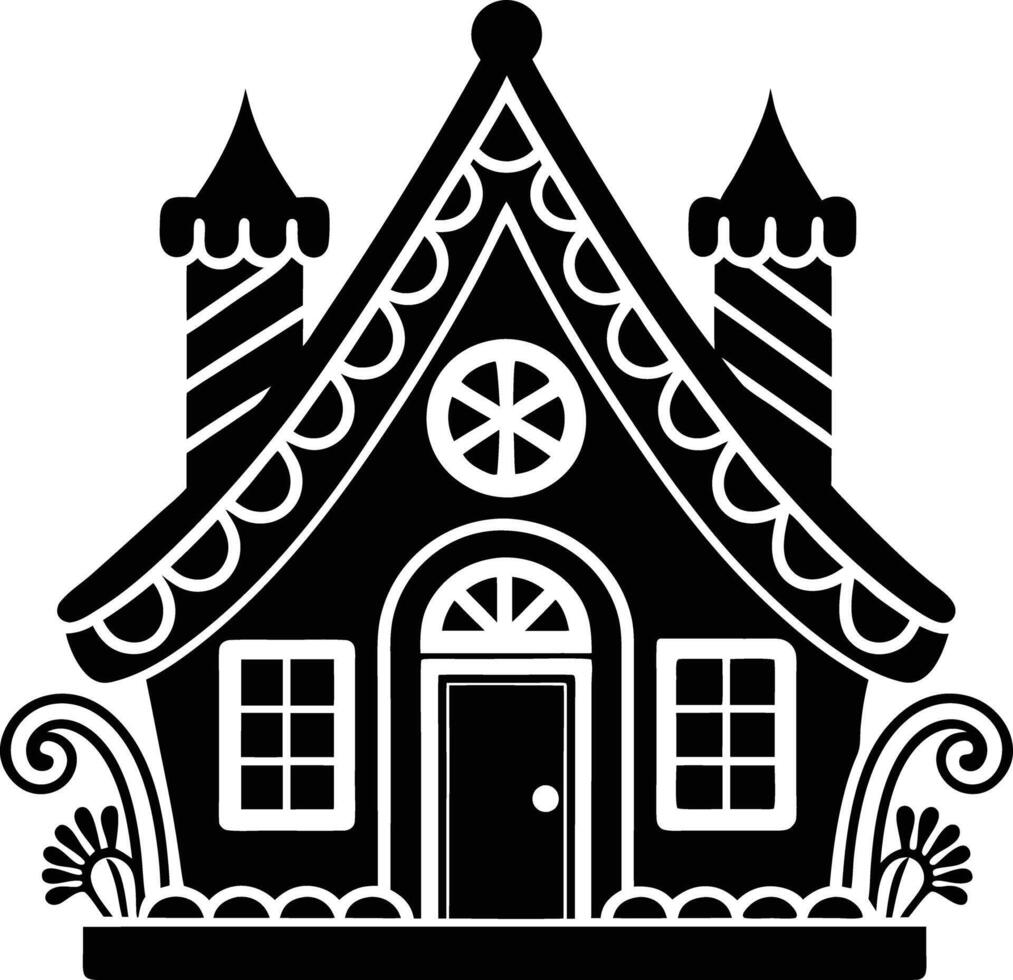 simple gingerbread house silhouette black design white background vector