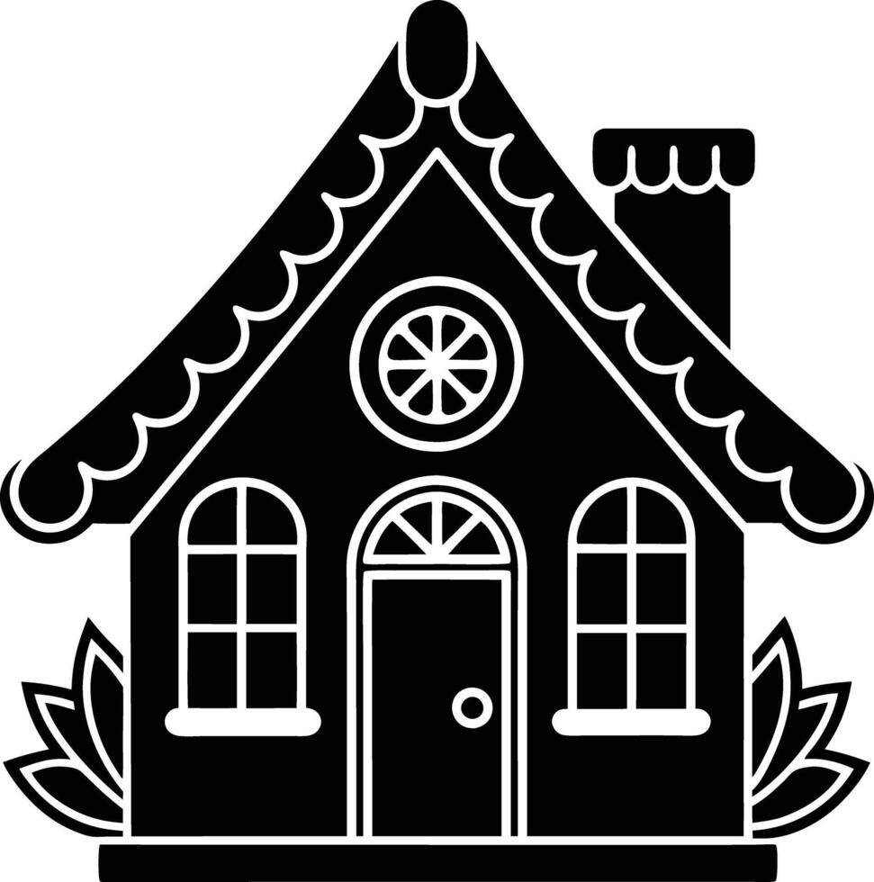 simple gingerbread house silhouette black design white background vector