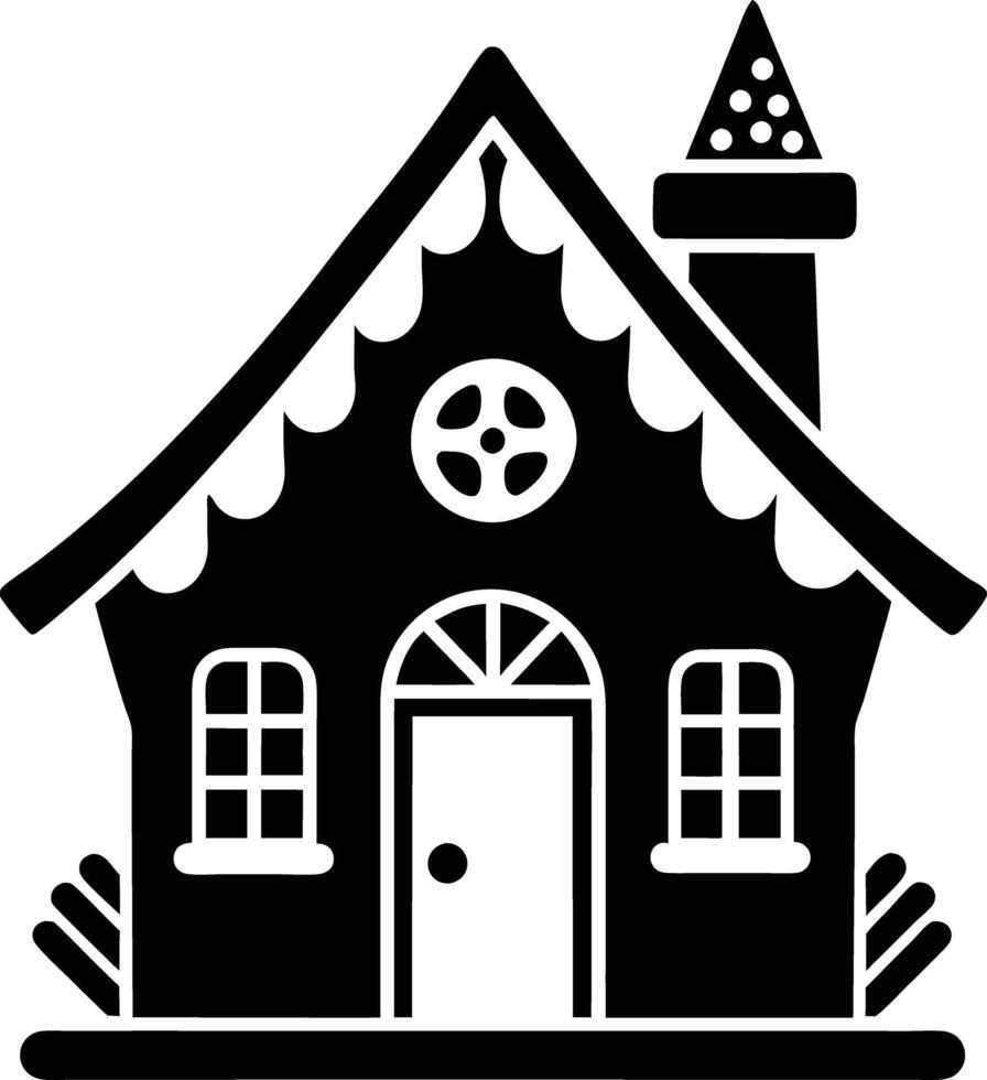 simple gingerbread house silhouette black design white background vector