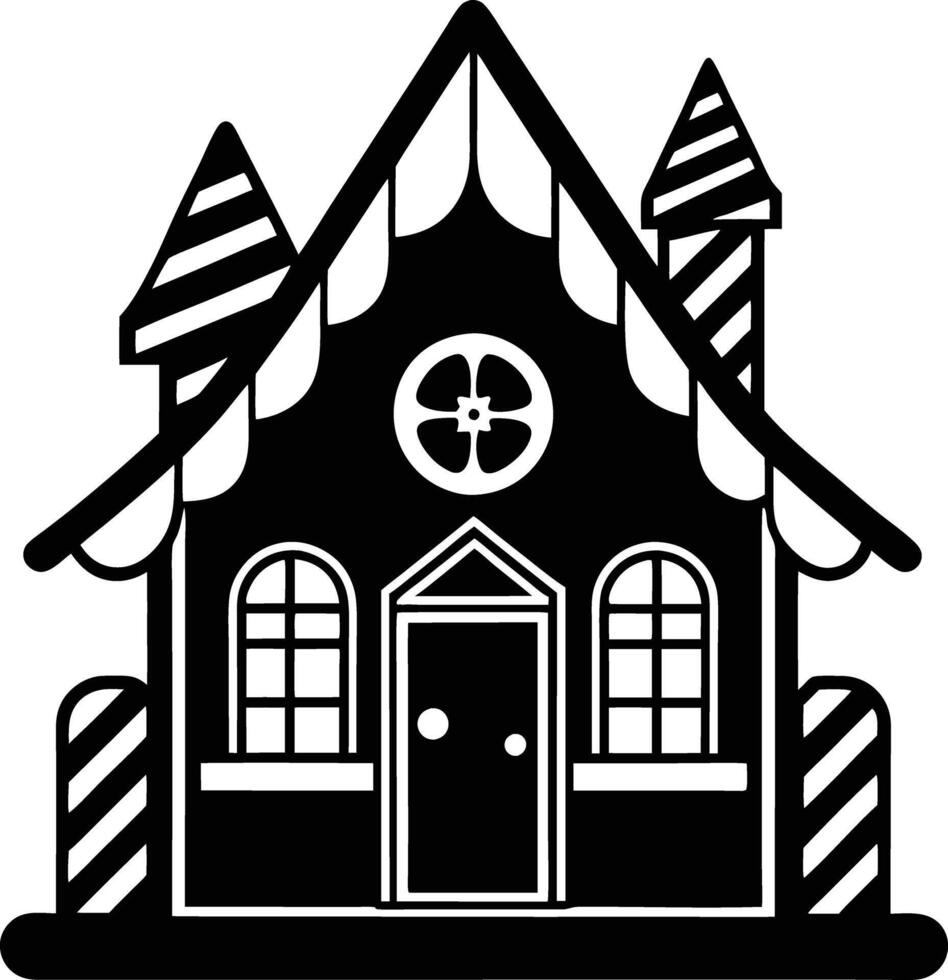 simple gingerbread house silhouette black design white background vector