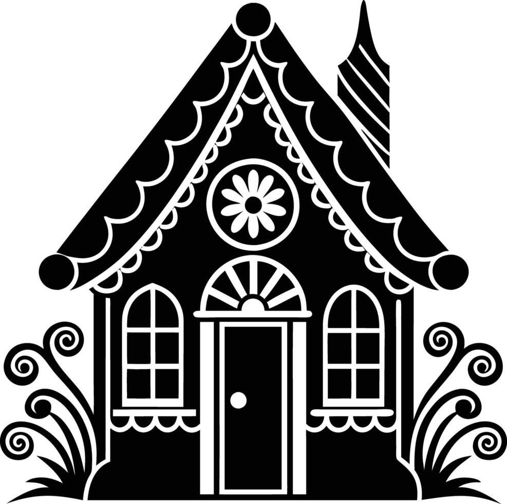 simple gingerbread house silhouette black design white background vector