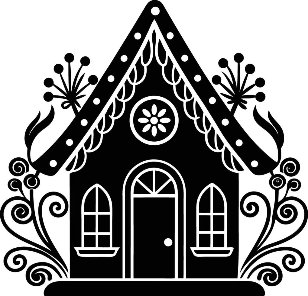 simple gingerbread house silhouette black design white background vector
