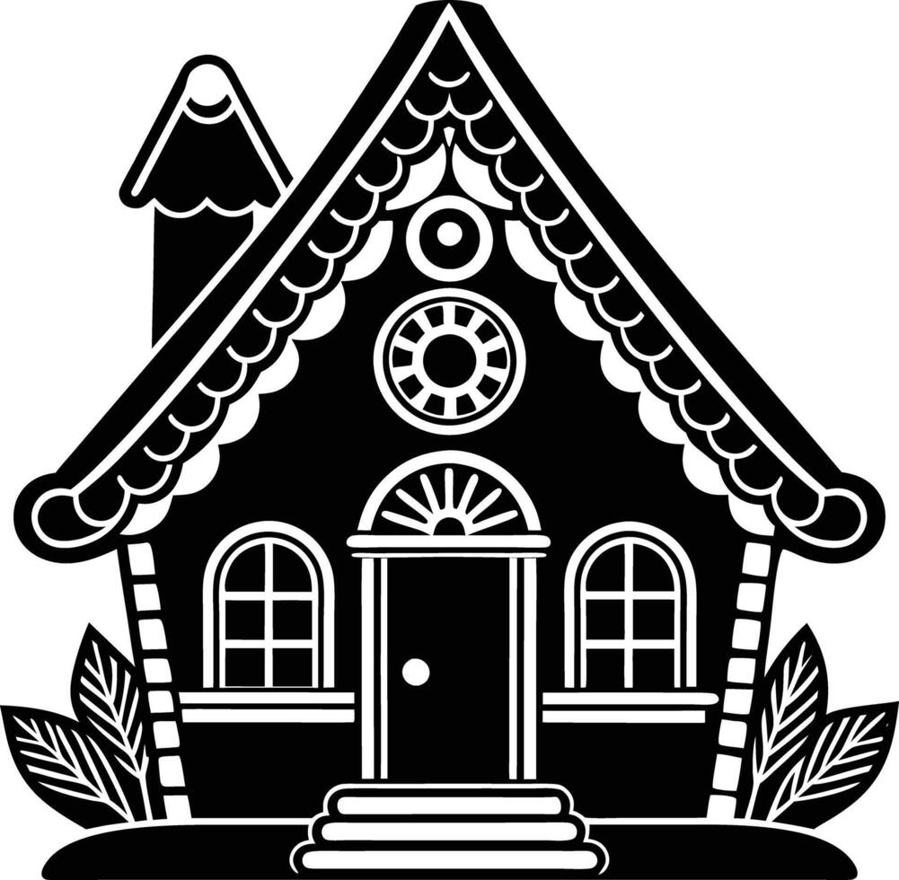 simple gingerbread house silhouette black design white background vector