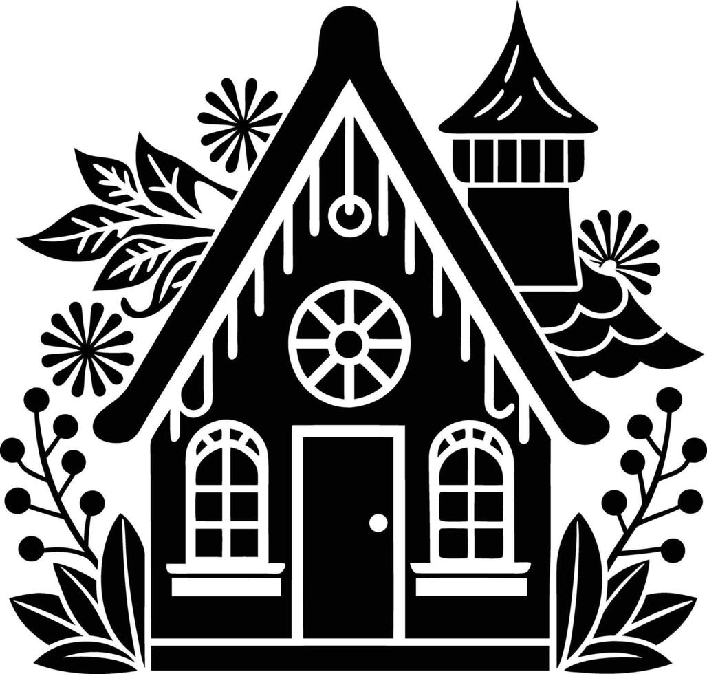 simple gingerbread house silhouette black design white background vector