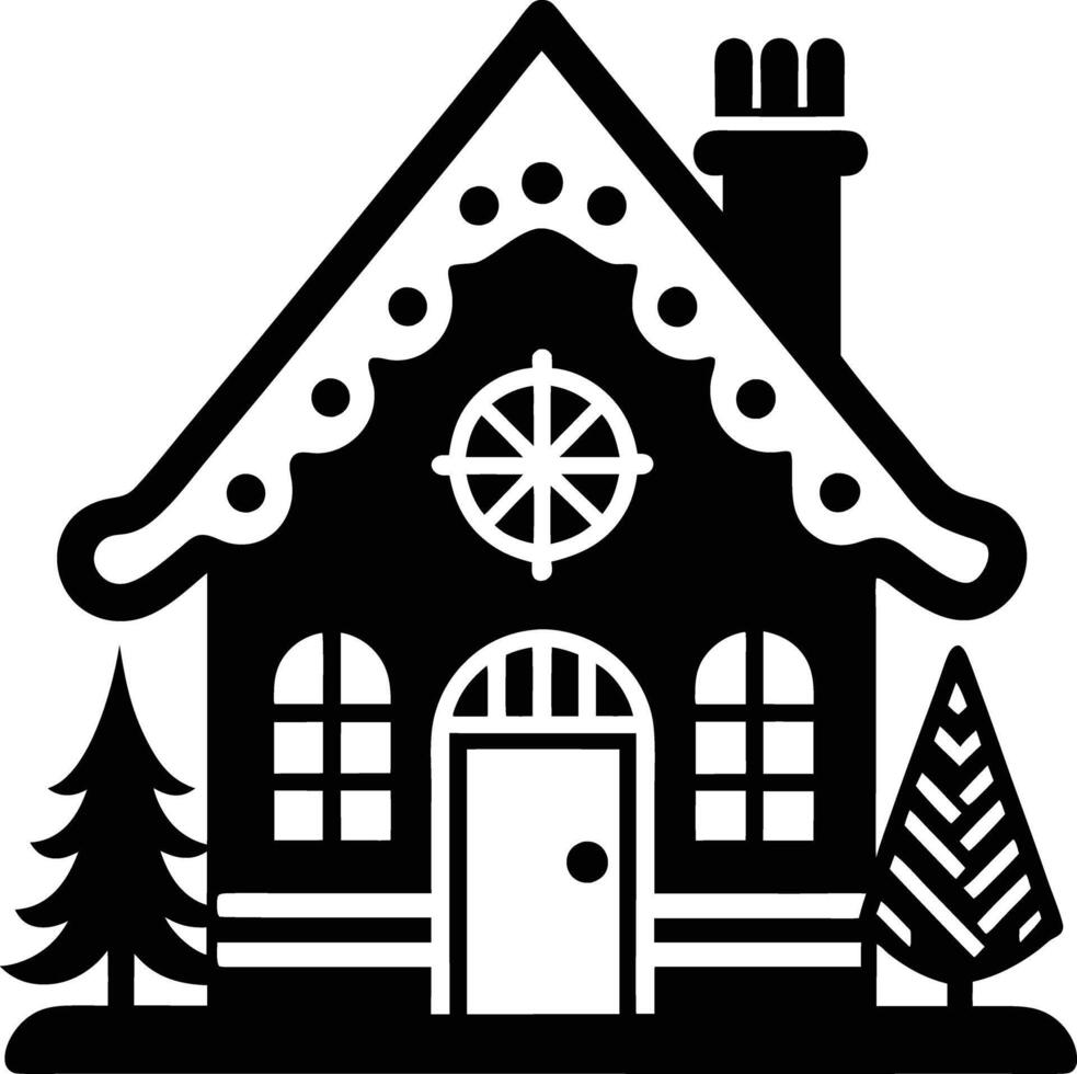 simple gingerbread house silhouette black design white background vector