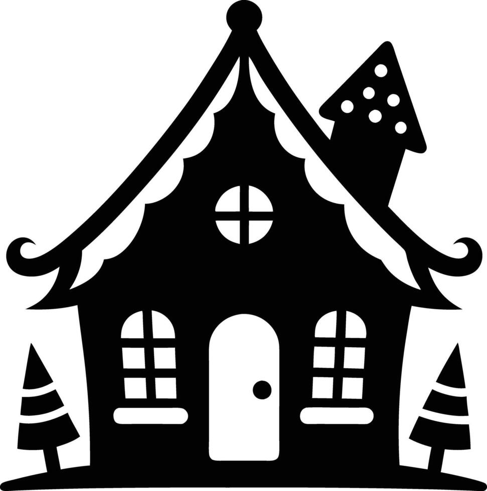 simple gingerbread house silhouette black design white background vector