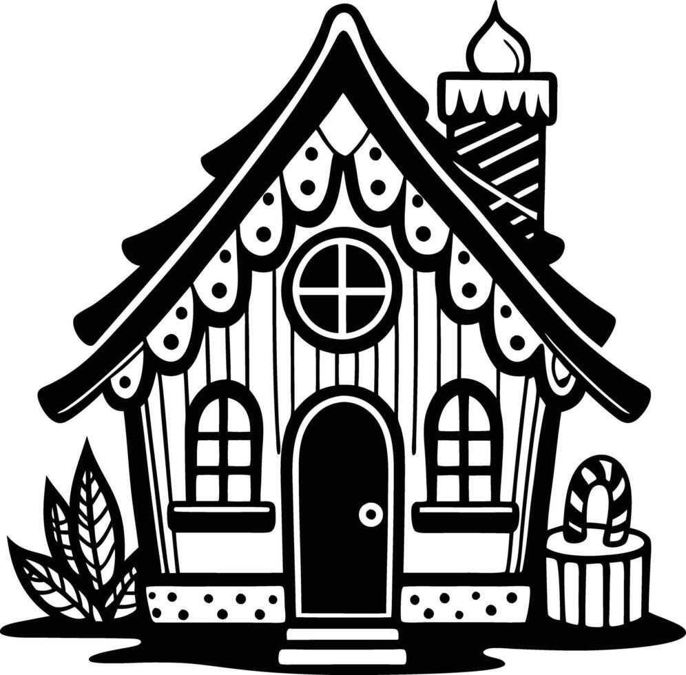simple gingerbread house silhouette black design white background vector