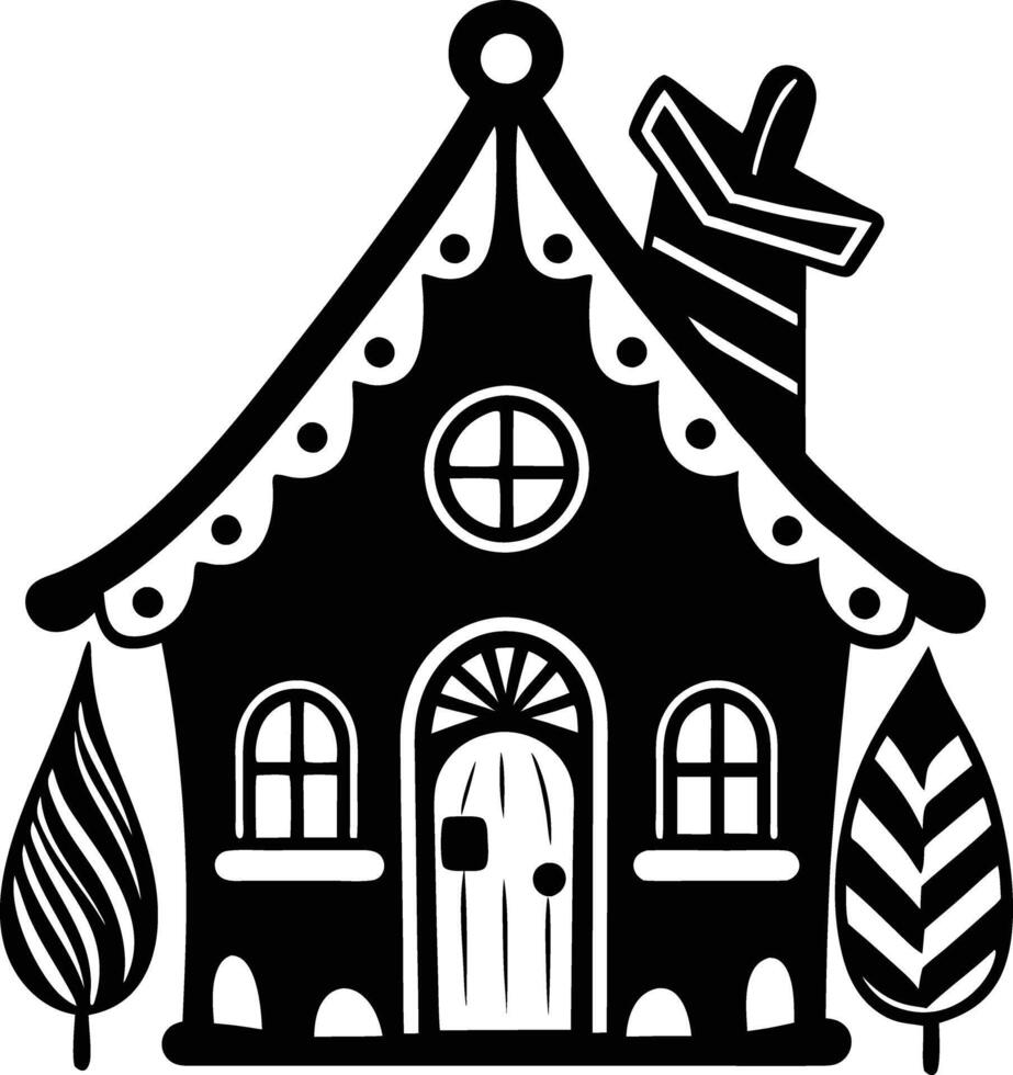 simple gingerbread house silhouette black design white background vector