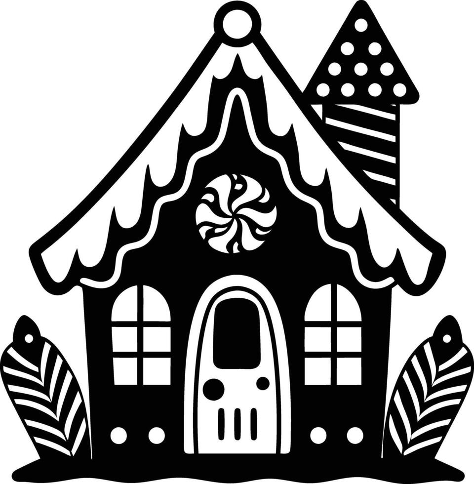 simple gingerbread house silhouette black design white background vector
