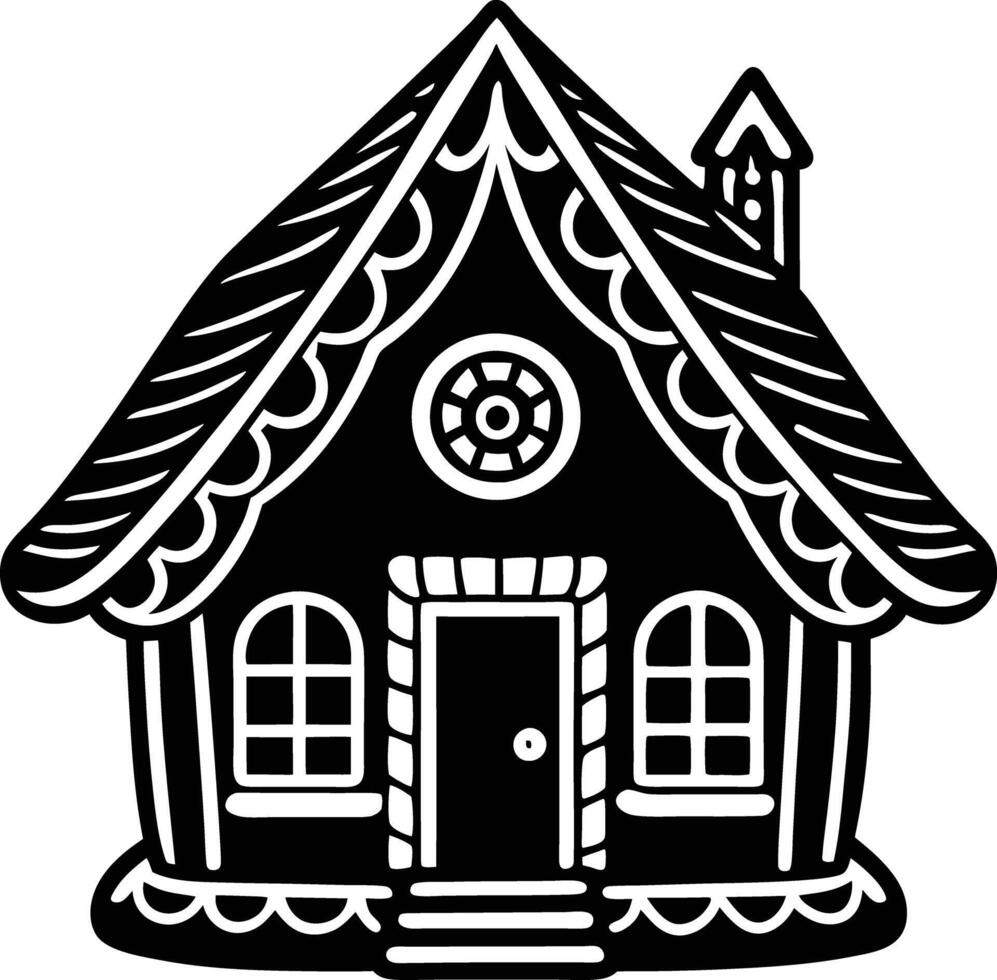 simple gingerbread house silhouette black design white background vector