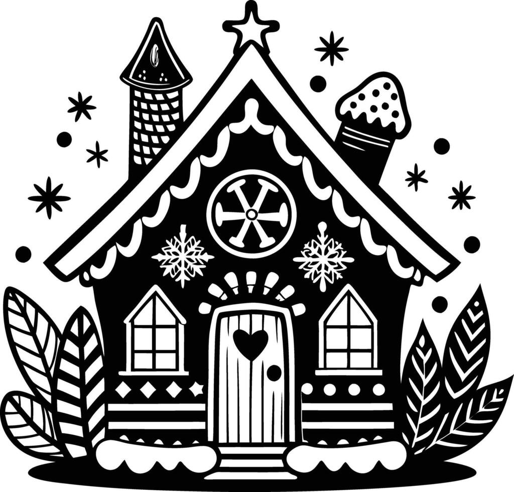 simple gingerbread house silhouette black design white background vector