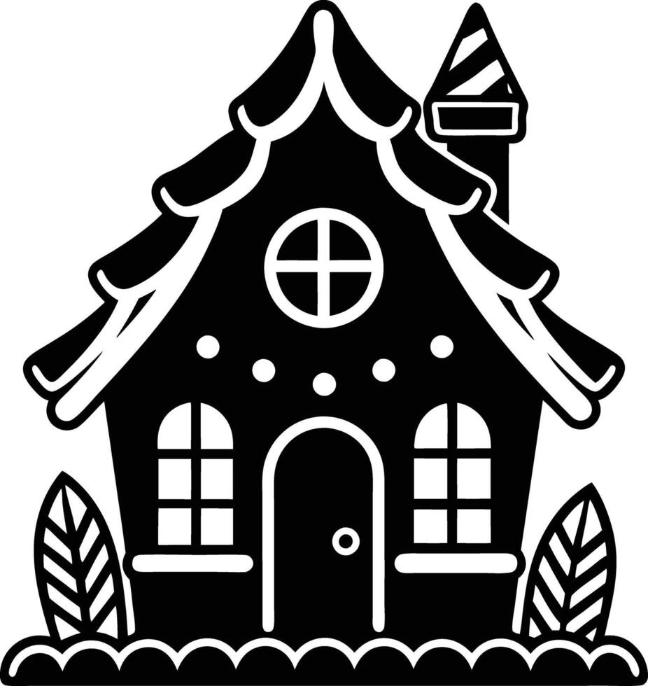 simple gingerbread house silhouette black design white background vector