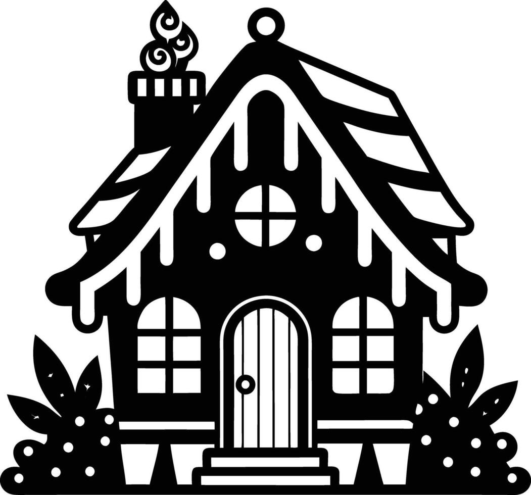simple gingerbread house silhouette black design white background vector