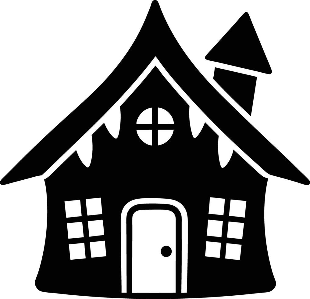 simple gingerbread house silhouette black design white background vector