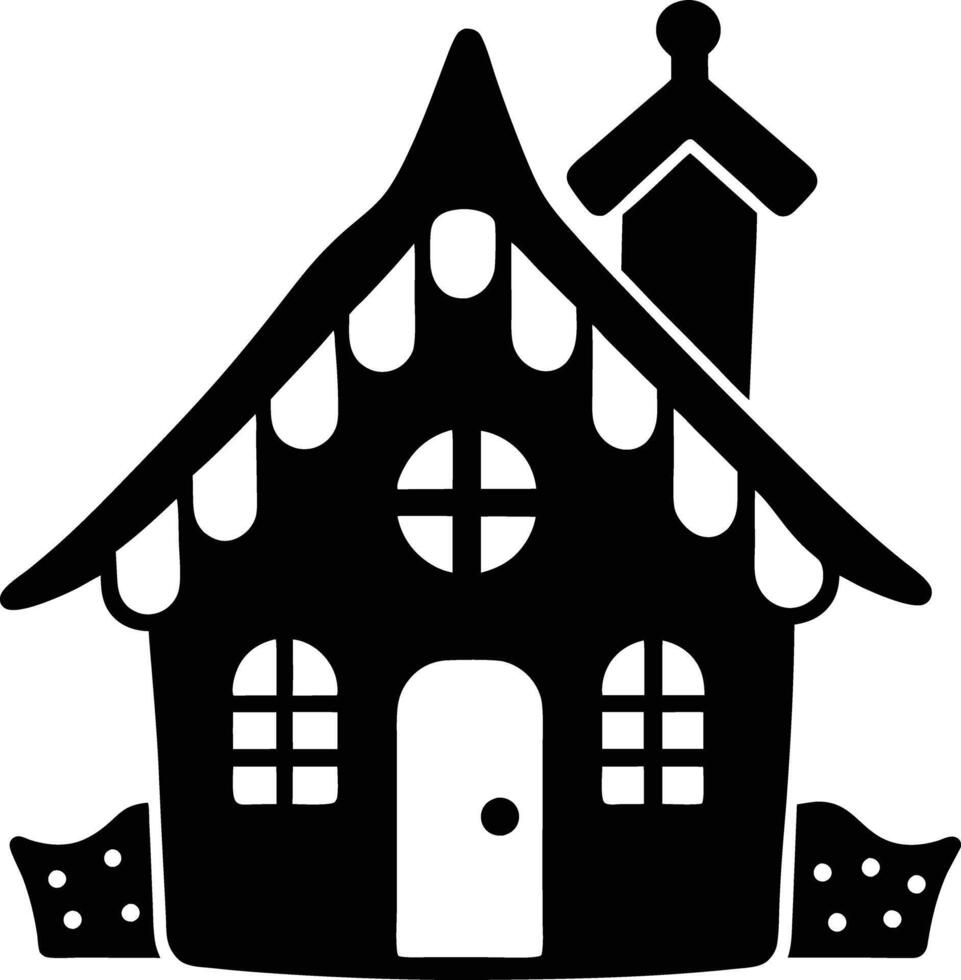 simple gingerbread house silhouette black design white background vector