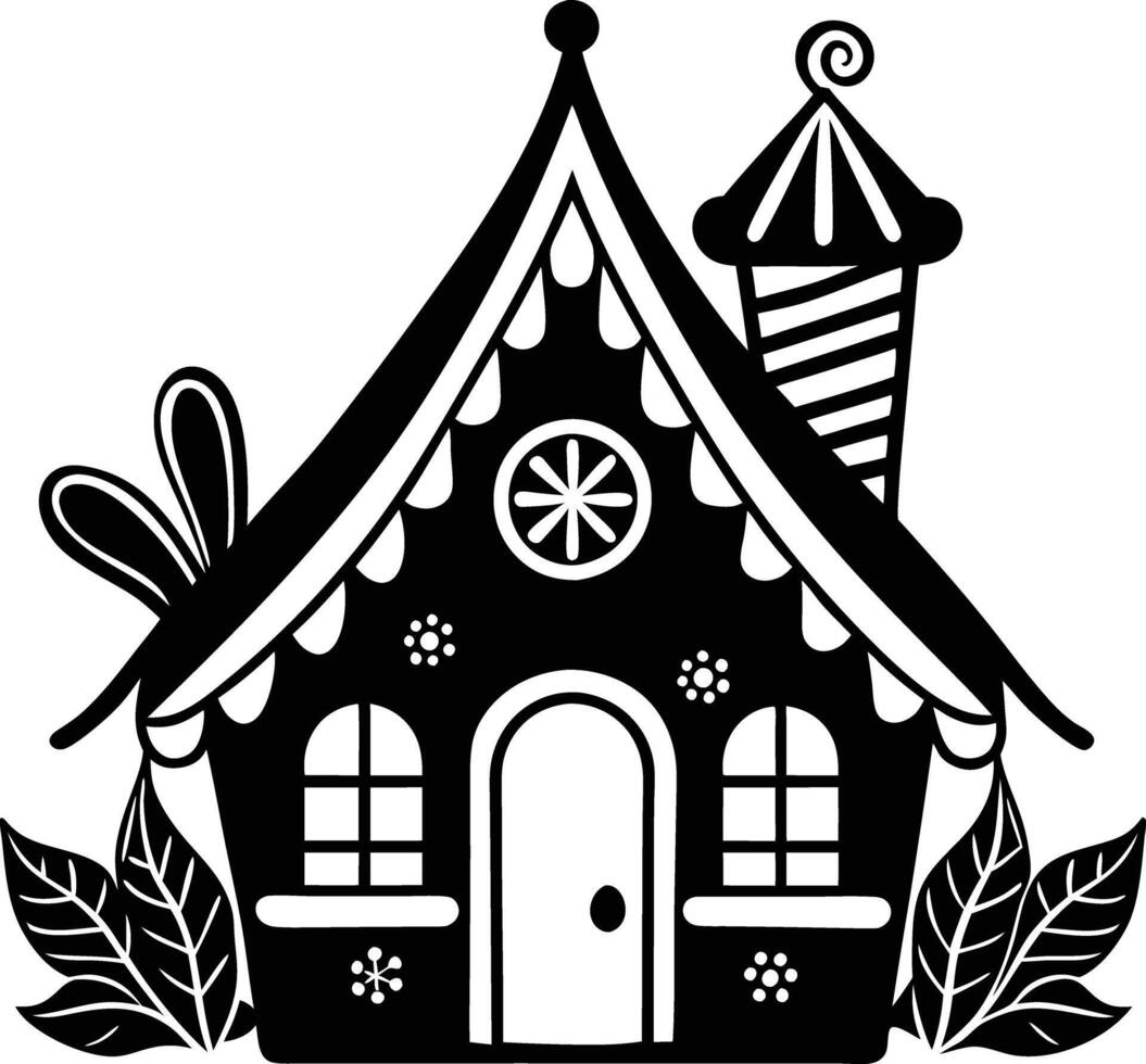 simple gingerbread house silhouette black design white background vector