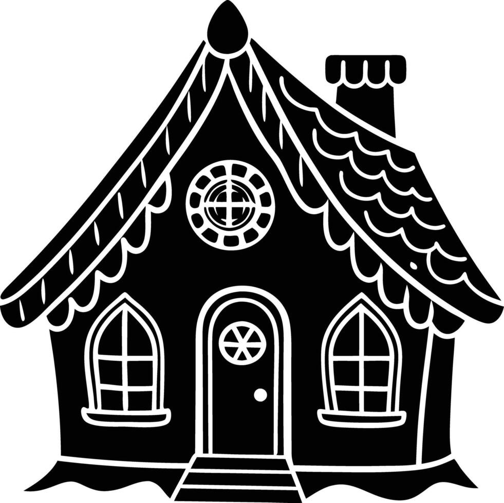 simple gingerbread house silhouette black design white background vector