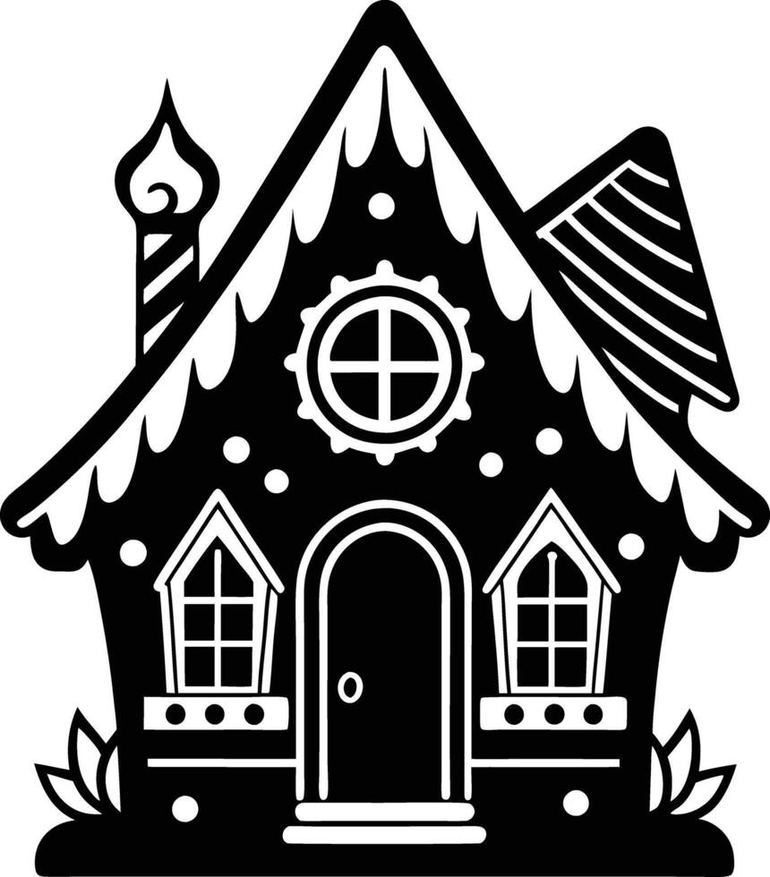 simple gingerbread house silhouette black design white background vector