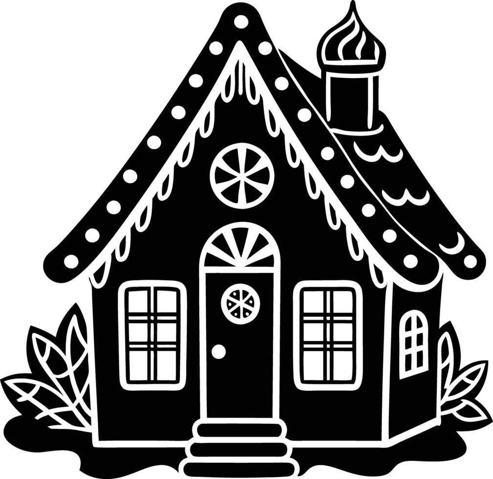 simple gingerbread house silhouette black design white background vector