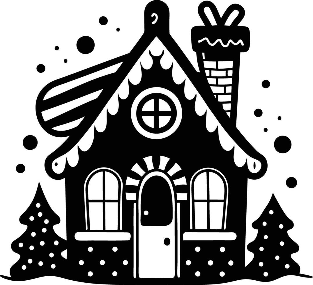simple gingerbread house silhouette black design white background vector