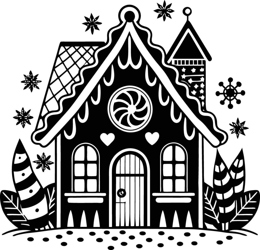 simple gingerbread house silhouette black design white background vector