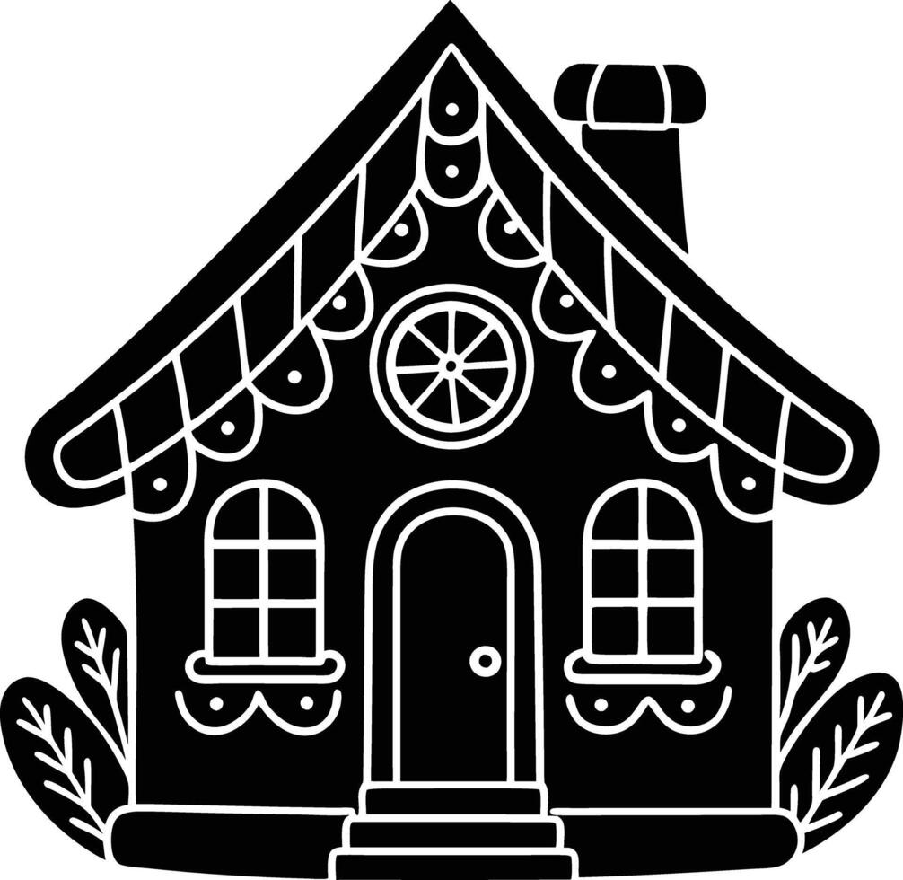 simple gingerbread house silhouette black design white background vector