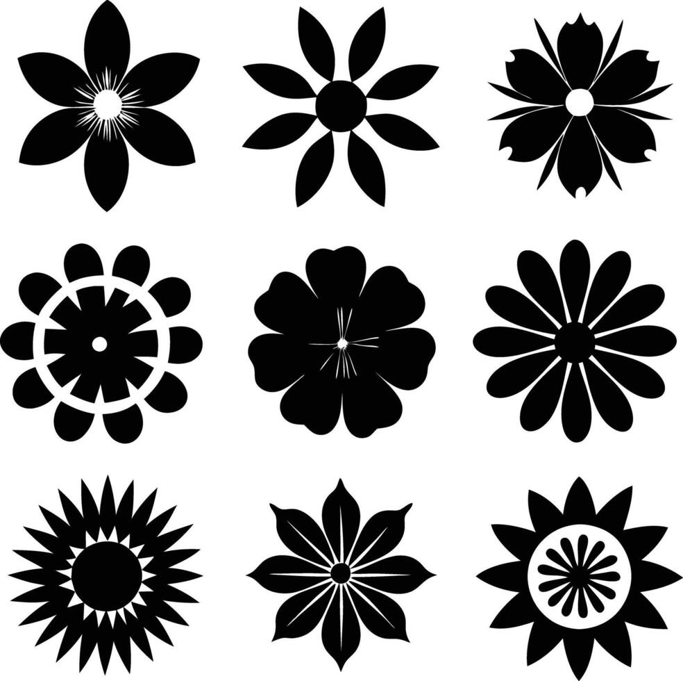 A Set of flower icon Silhouette Design with white Background vector