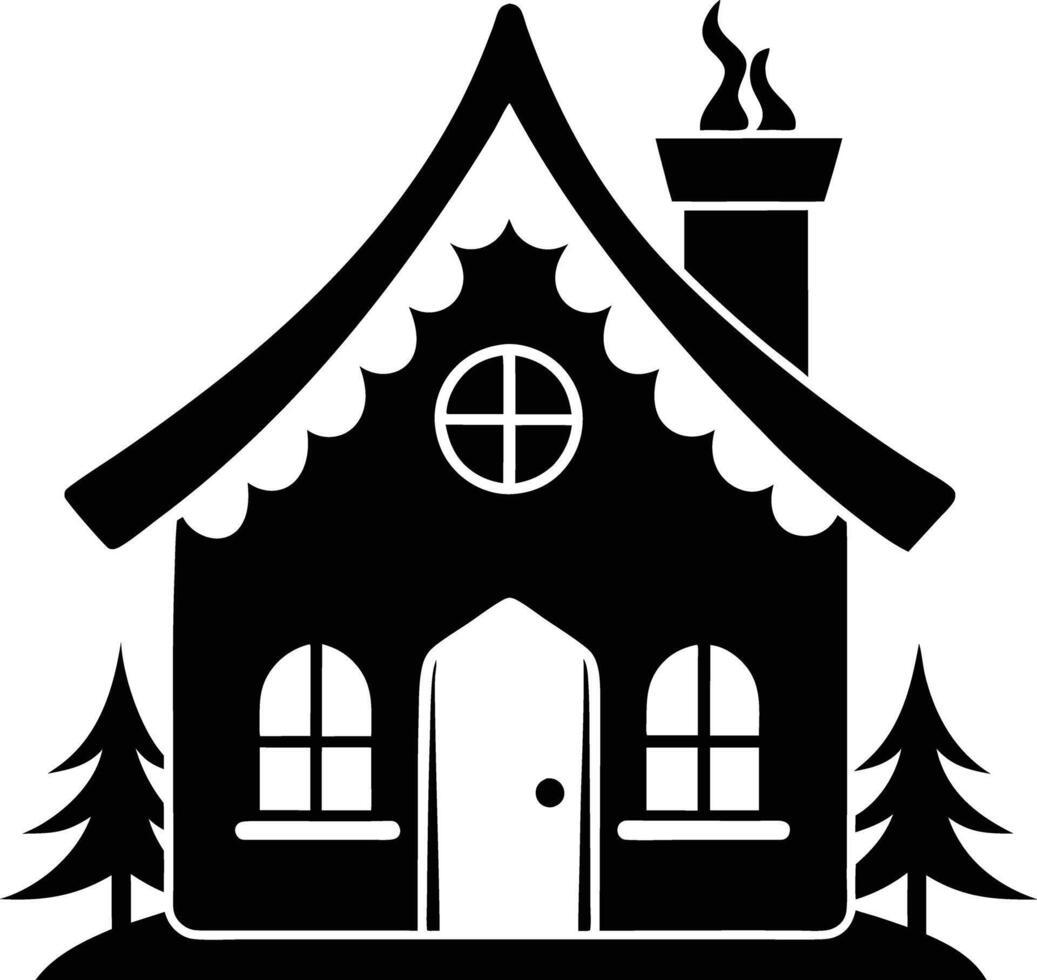 simple gingerbread house silhouette black design white background vector