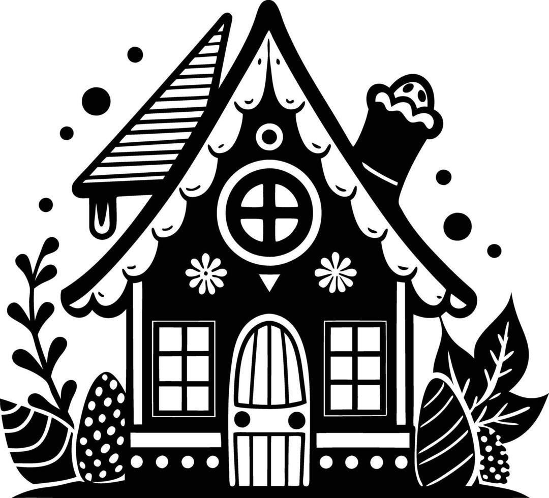 simple gingerbread house silhouette black design white background vector