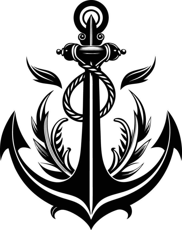anchor with rope illustration black and white vector