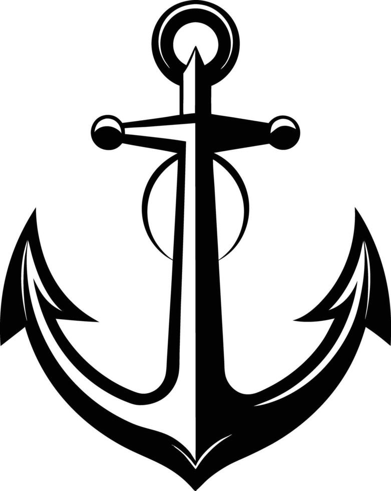 anchor with rope illustration black and white vector