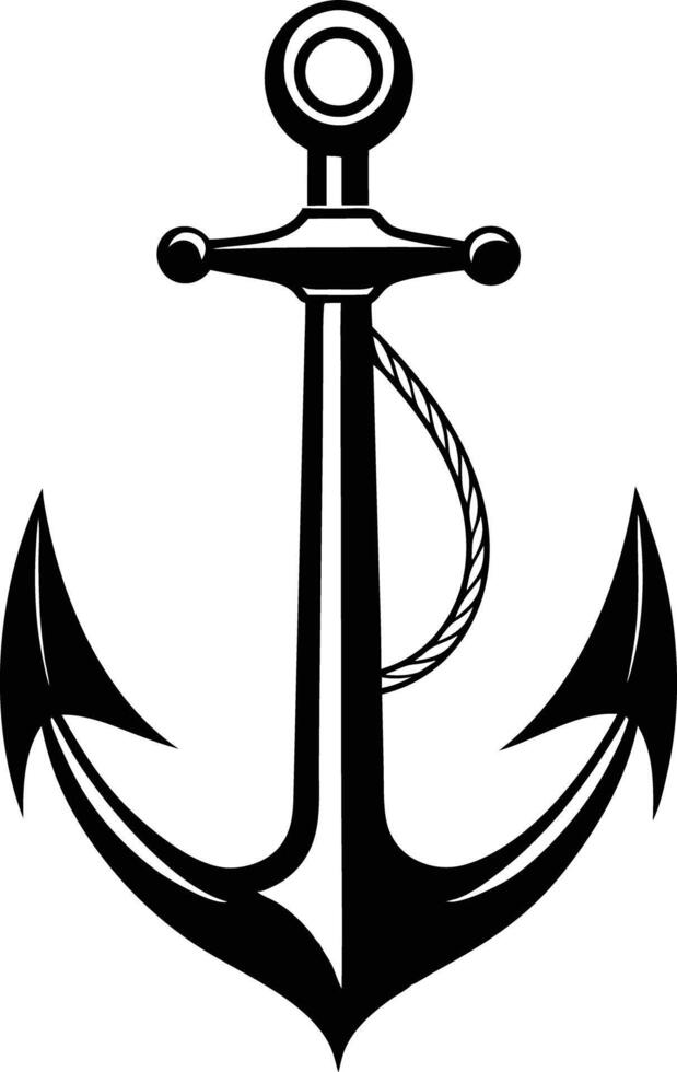anchor with rope illustration black and white vector
