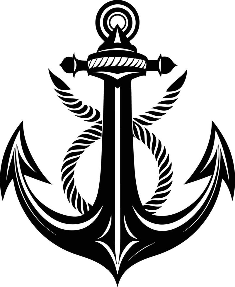 anchor with rope illustration black and white vector