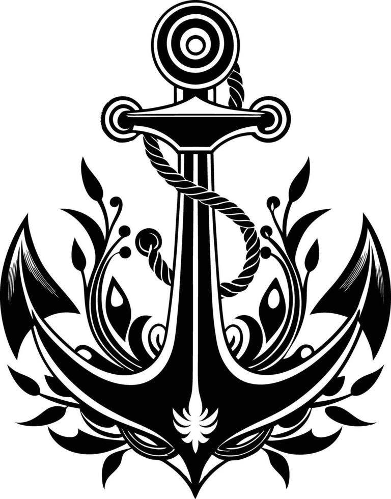 anchor with rope illustration black and white vector