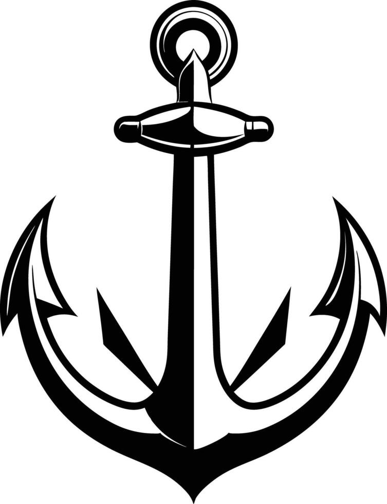 anchor with rope illustration black and white vector