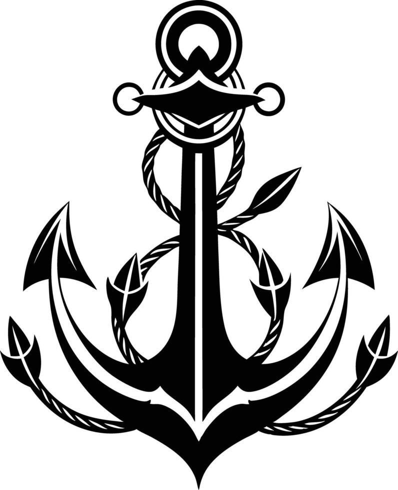 anchor with rope illustration black and white vector
