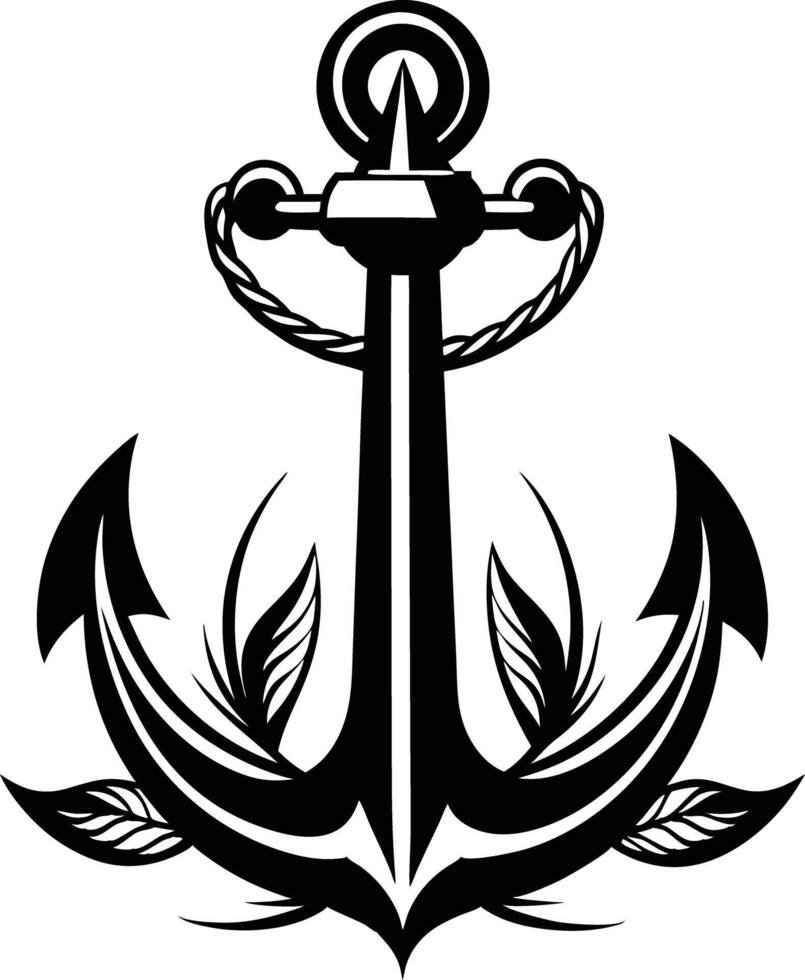 anchor with rope illustration black and white vector
