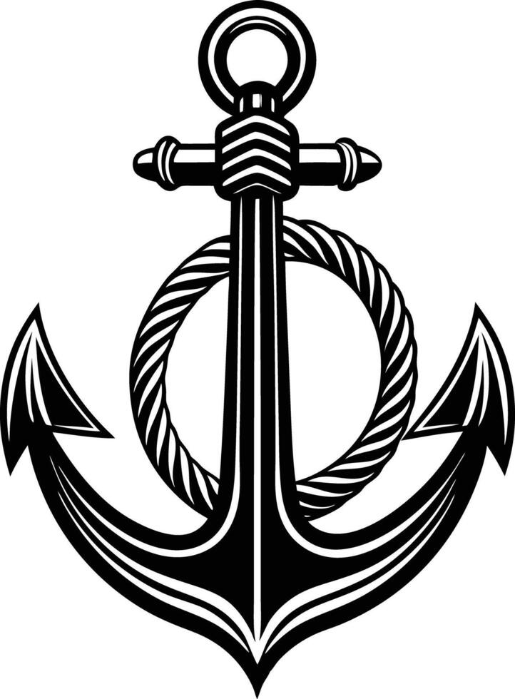 anchor with rope illustration black and white vector