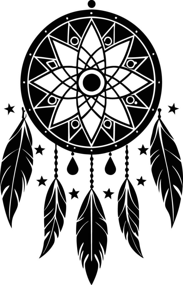 traditional dreamcatchers ornament illustration black and white vector