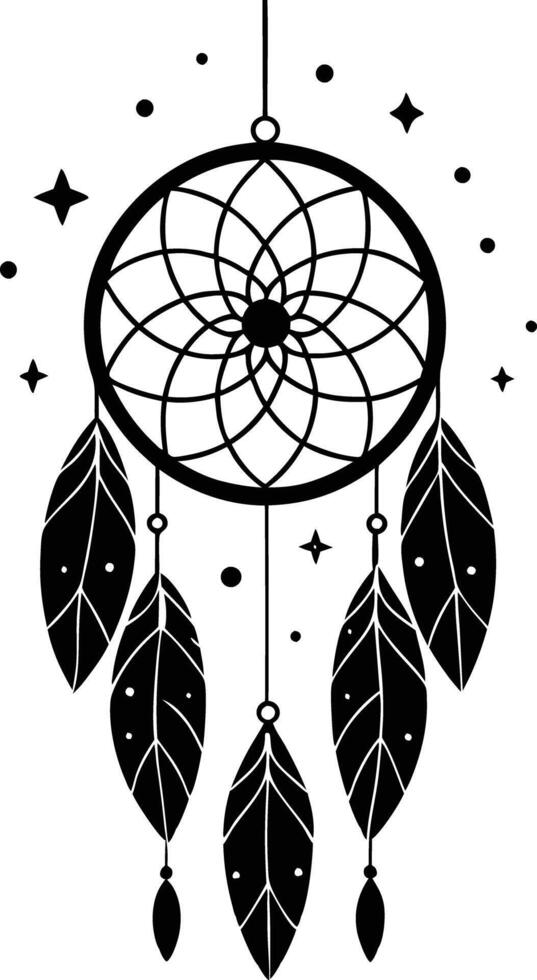 traditional dreamcatchers ornament illustration black and white vector
