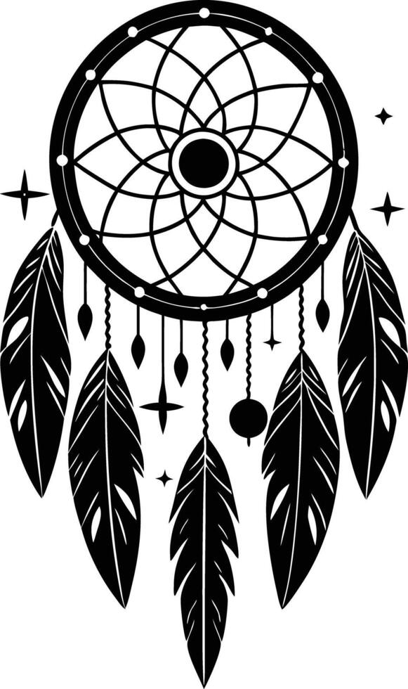 traditional dreamcatchers ornament illustration black and white vector