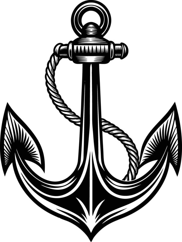 anchor with rope illustration black and white vector