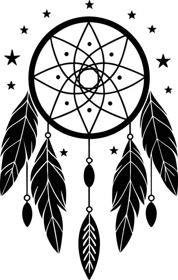 traditional dreamcatchers ornament illustration black and white vector