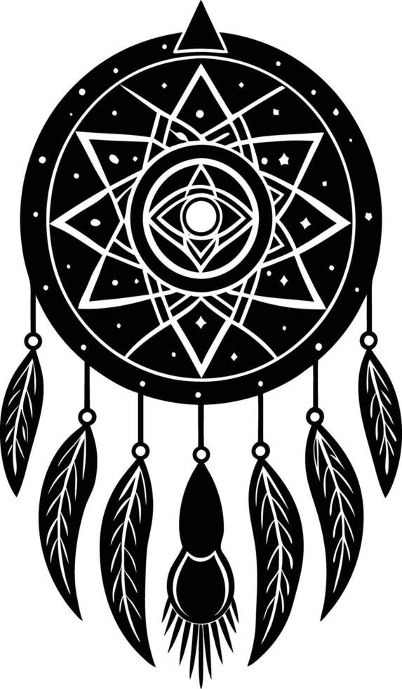 traditional dreamcatchers ornament illustration black and white vector