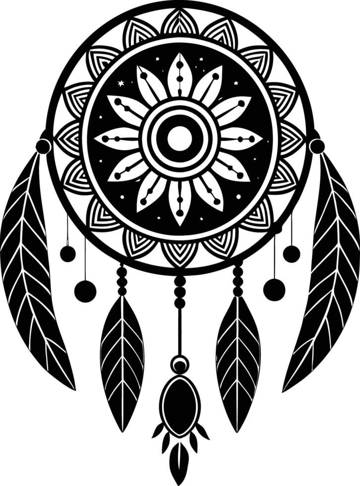 traditional dreamcatchers ornament illustration black and white vector