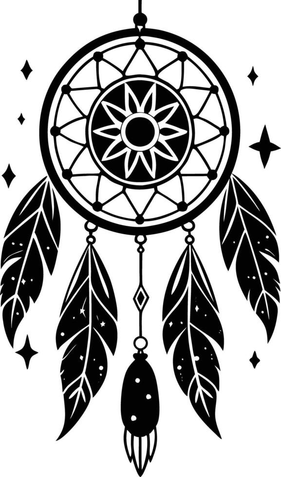 traditional dreamcatchers ornament illustration black and white vector