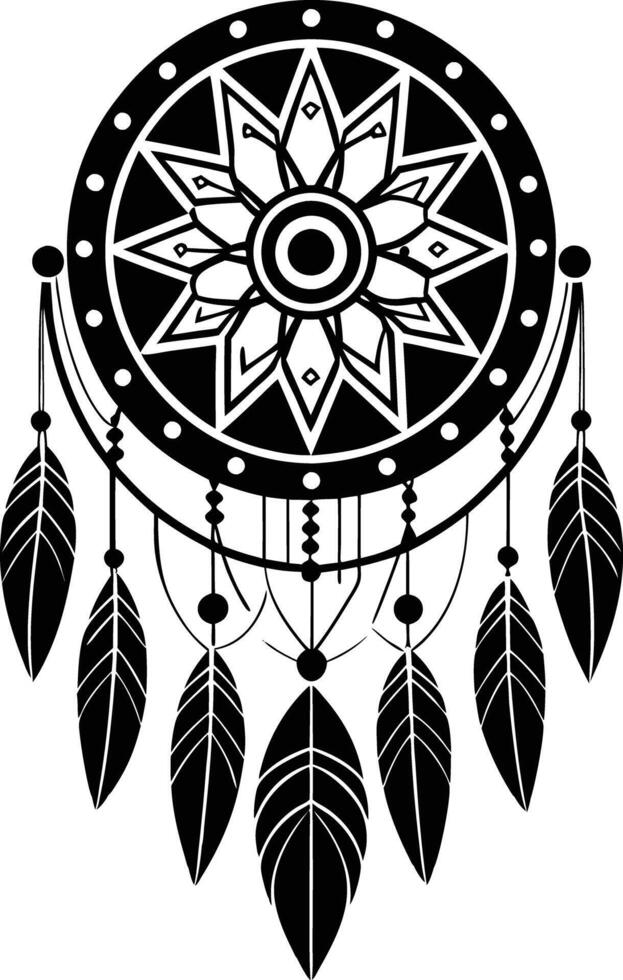 traditional dreamcatchers ornament illustration black and white vector